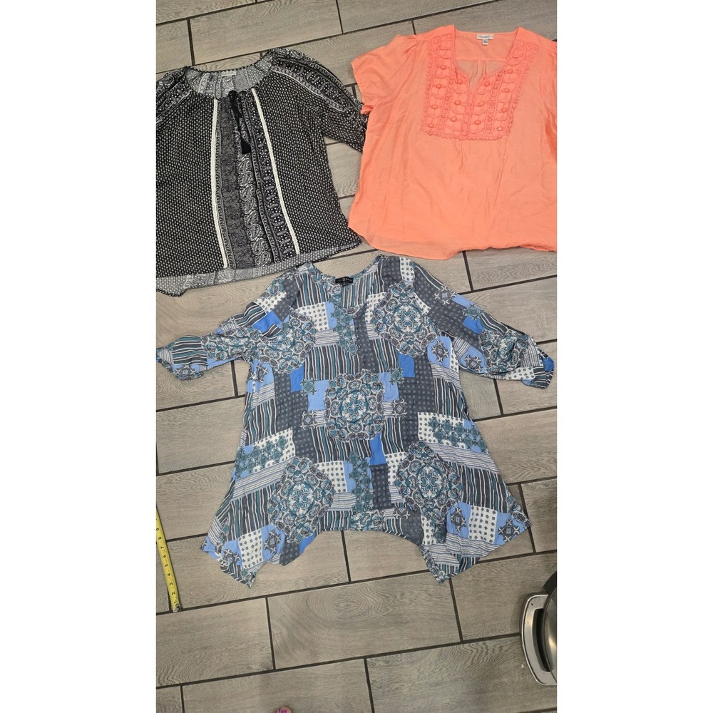 Lot of 3 Womens Plus 3X Boho Tops Fred David Dressbarn Blue Black Coral Mixed